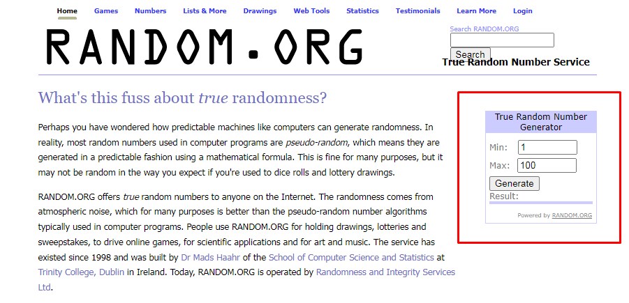 mengacak angka dengan random.org